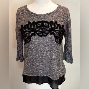 Eyeshadow Black Heathered SZ M Soft Grunge Velvet Lace Appliqué Gothic Chic Top